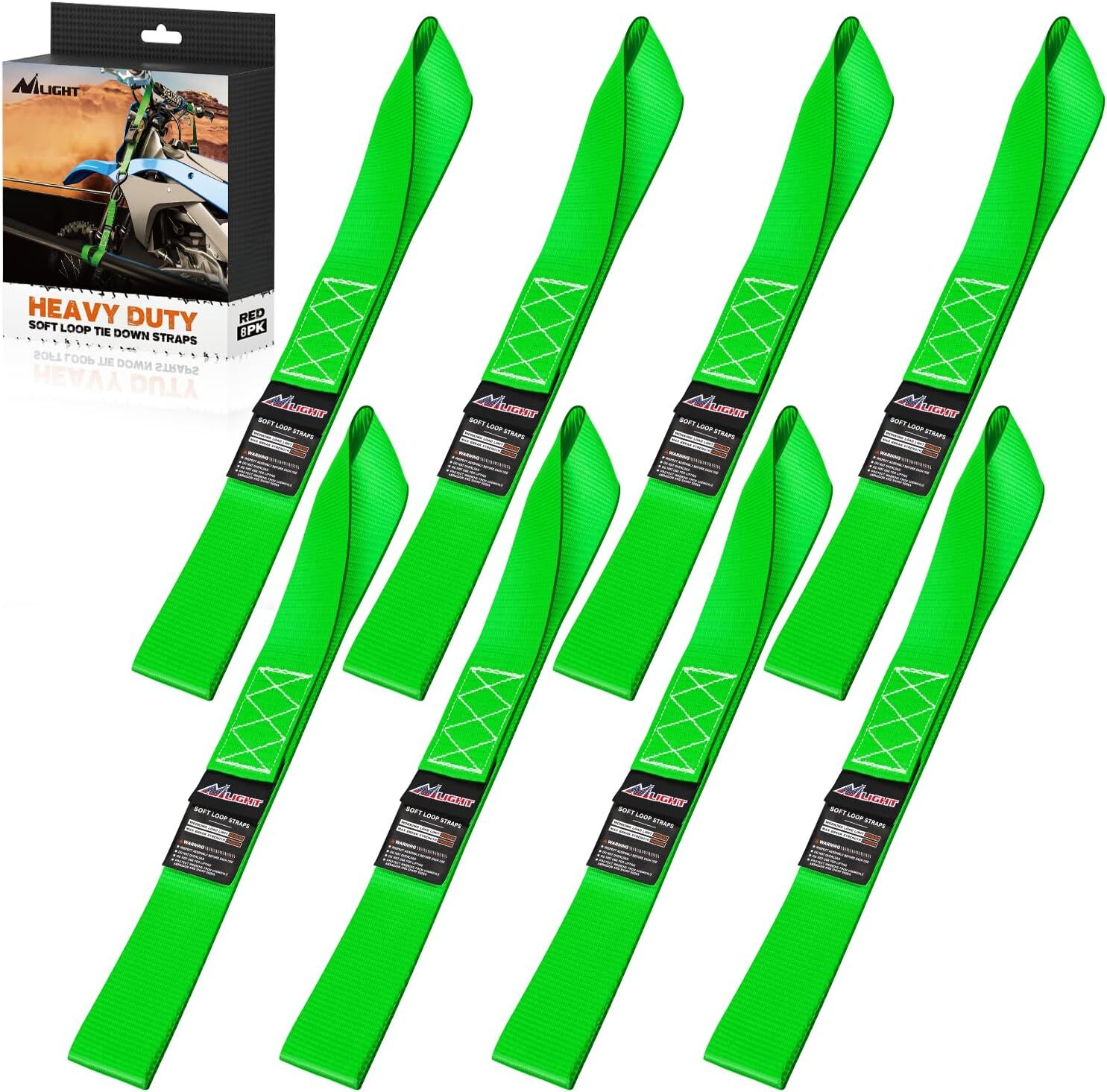 Nilight Motorcycle Tie Down Straps Max Break Strength 12000Lbs Green