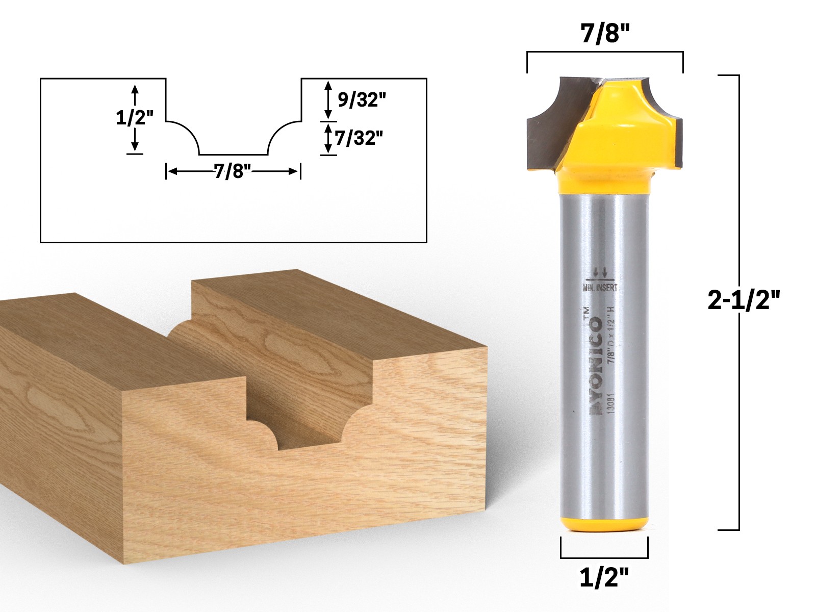 7/32" Radius Round Over Groove Router Bit - 1/2" Shank - Yonico 13081