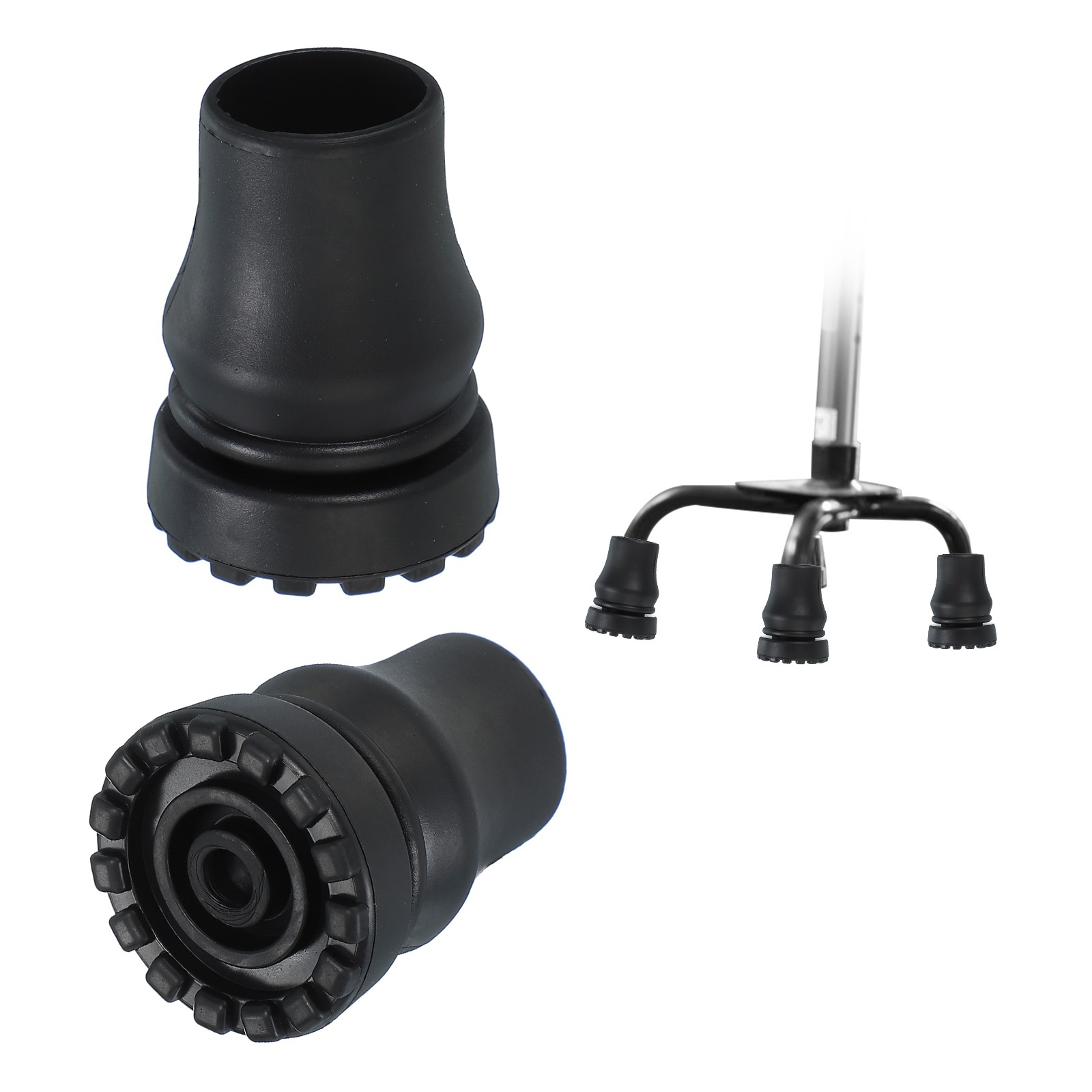 Quad Cane Tips 7/8 Inch, 2 Pcs Walking Cane Accessories, Black(Style 4)