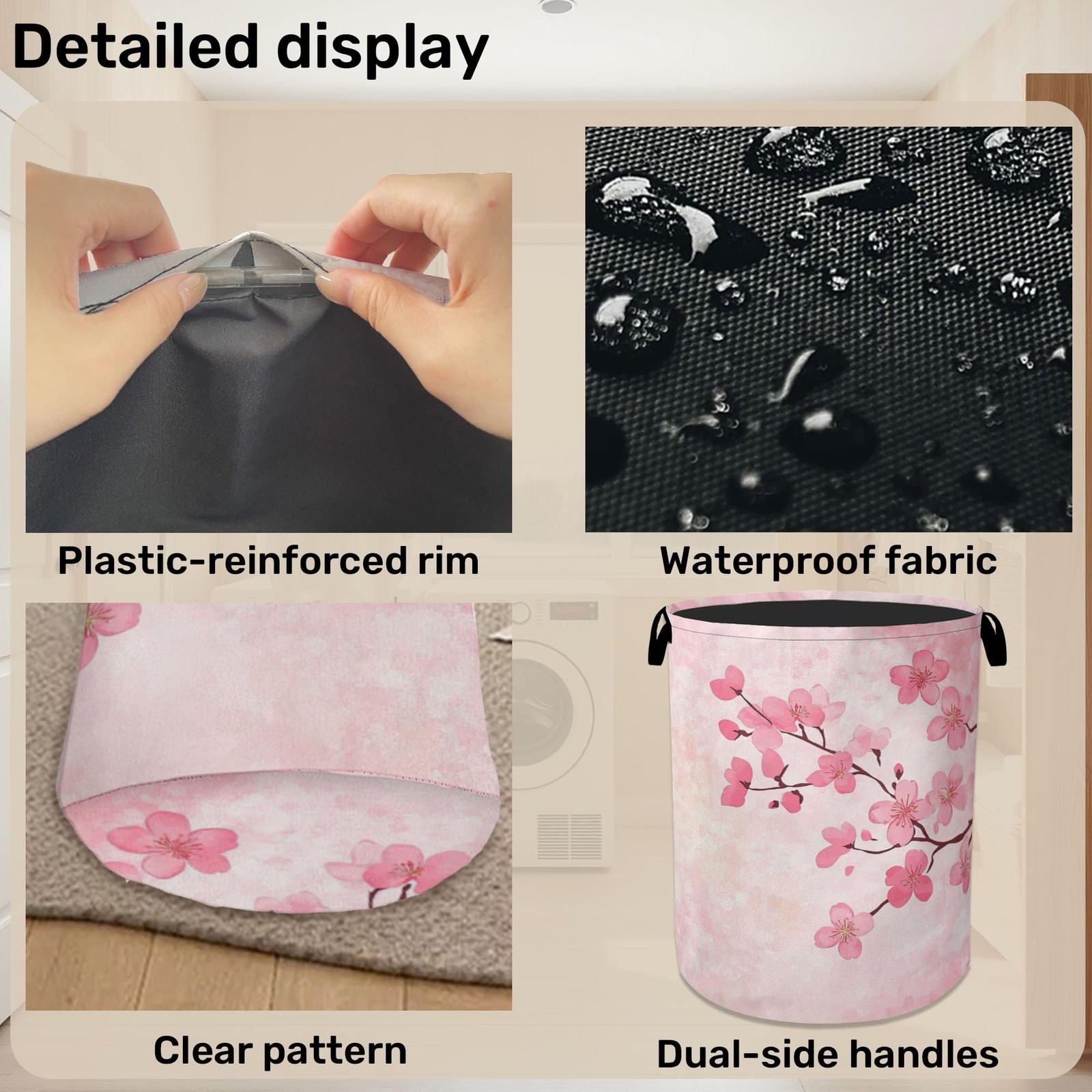 Pink Cherry Blossoms Laundry Basket - Extra Large Foldable Laundry Hamper for...