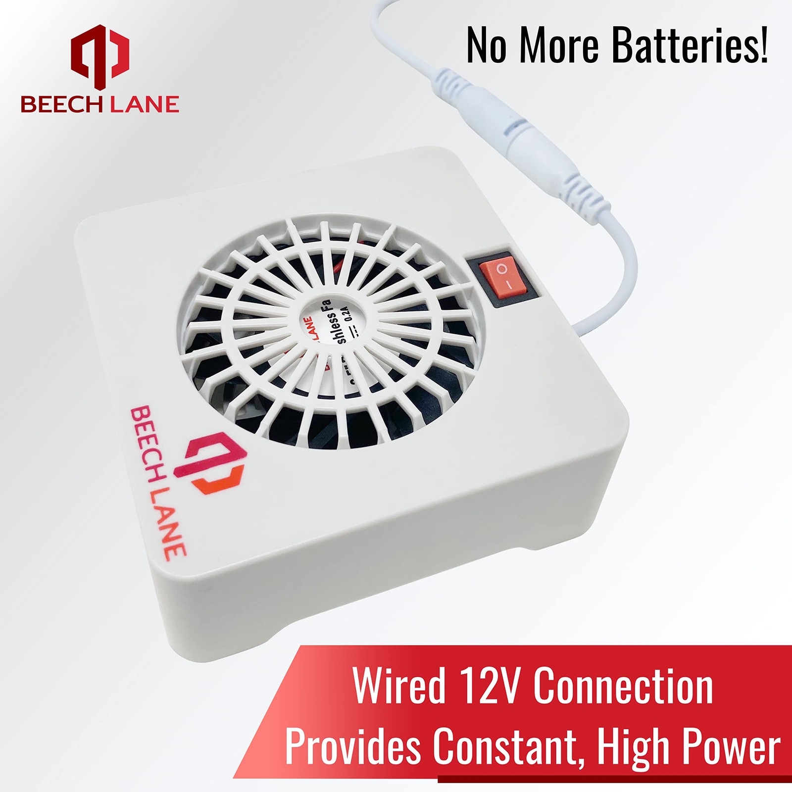 Beech Lane 12V RV Fridge Fan, Wired Connection Provides Constant Power, White