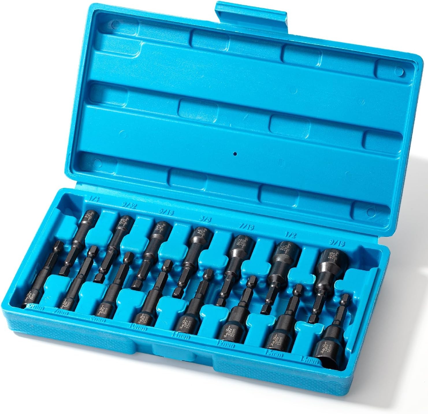 15pc Magnetic Nut Driver Set SAE & Metric, 1/4" Hex Shank, Impact Drill Bits