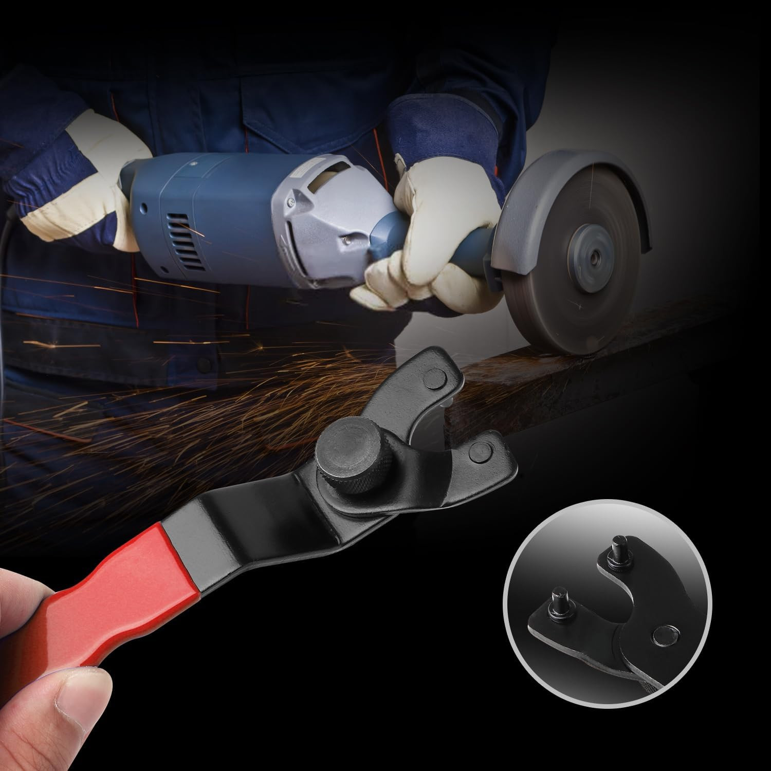 Adjustable Pin Wrench for Angle Grinder Machine,Grinder Spanner ​Wrench (Red)