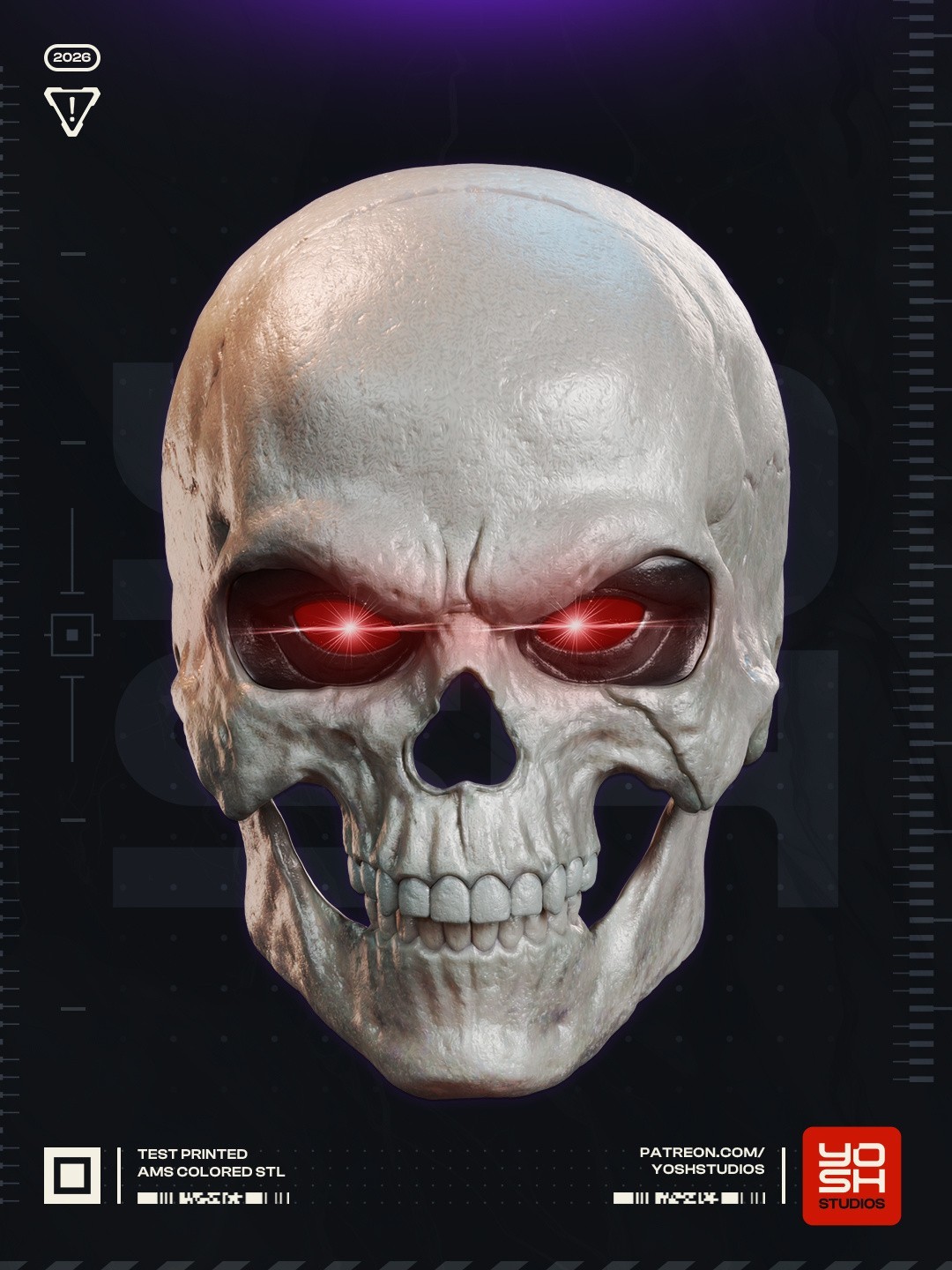 Skeletor Mask  3D Printed Color-Matched Bone White Pla  Size 24" head