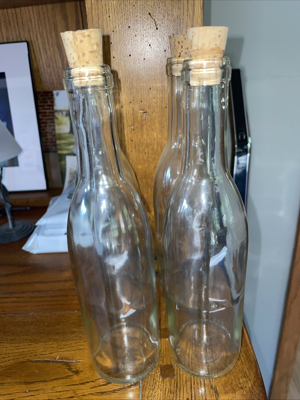 Clear Glass Empty Bottles Corks, 9” Tall, 12 Oz.   New
