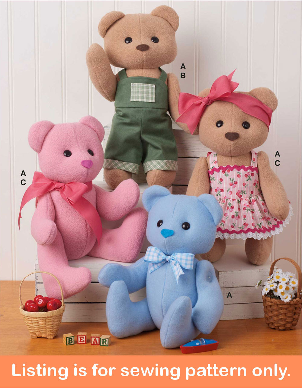 SEWING PATTERN Sew Jointed Teddy Bear - Soft Stuffed Animal Toy w/ Clothing 8547