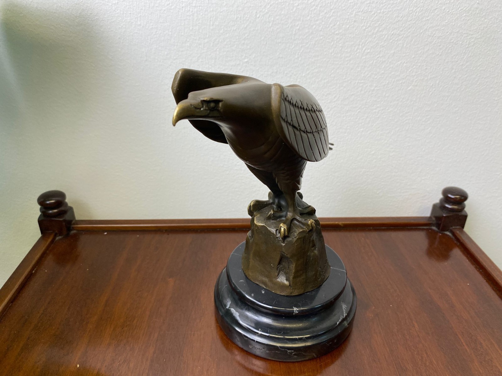 Bronze Sculpture Eagle Art Deco on Black Marble Base After Coenraad