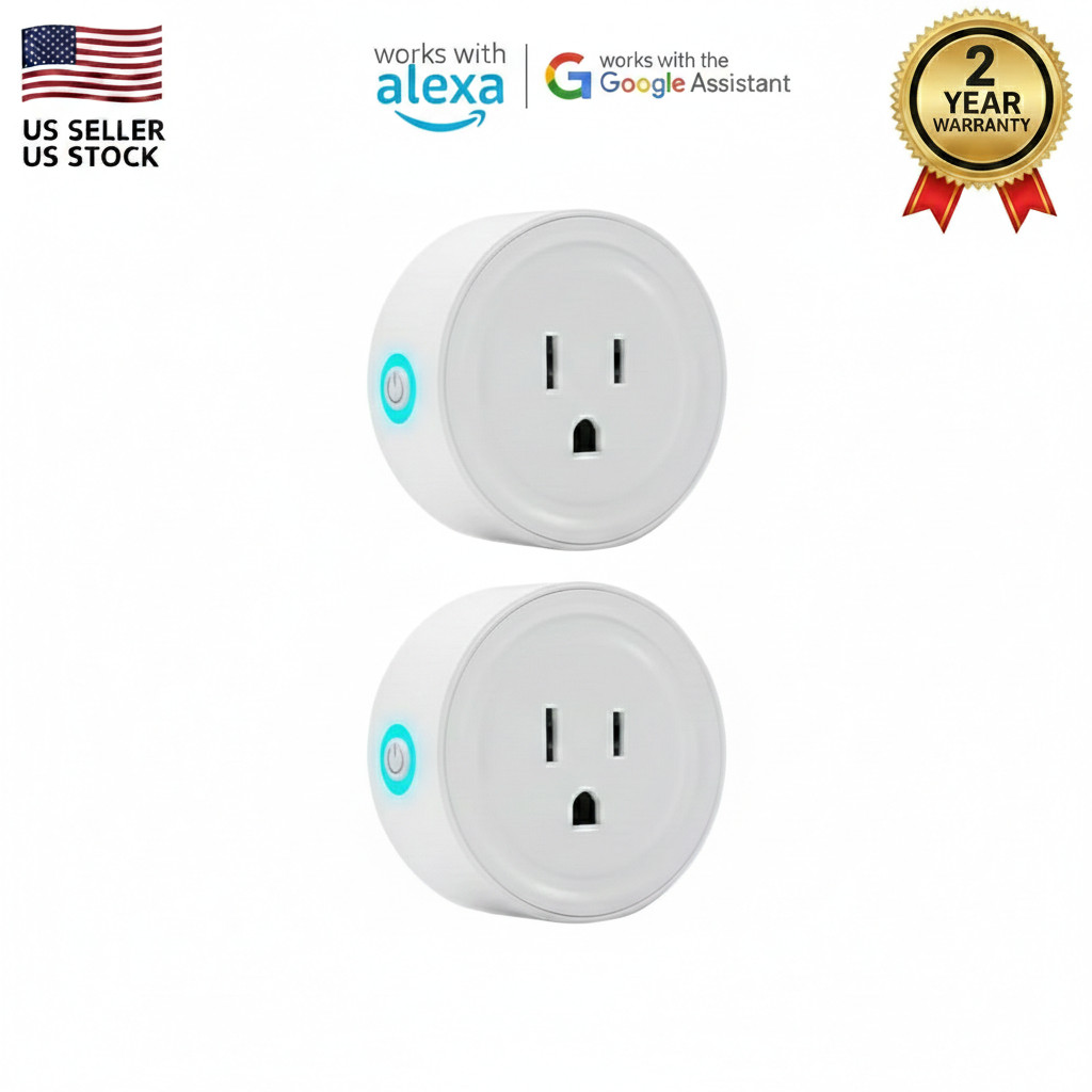 2-Pack Smart Plug WiFi Mini Outlet Works with Alexa & Google Home Timer White