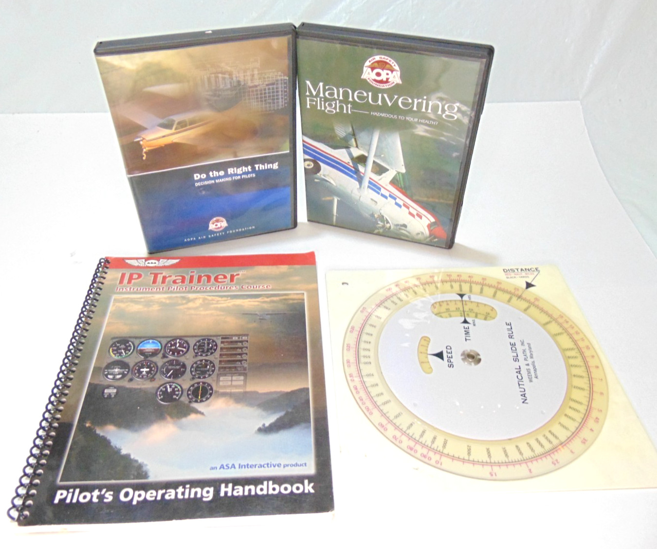ASA IP Trainer Instrument Pilot Procedures Book, Nautical slide rule, DVDs
