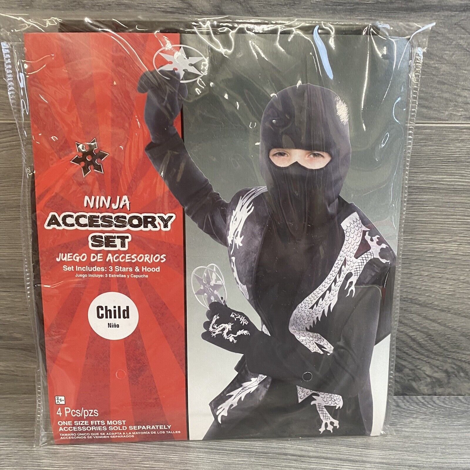 Halloween Ninja Accessories Set Includes 3 Stars and Hood Costume Child New