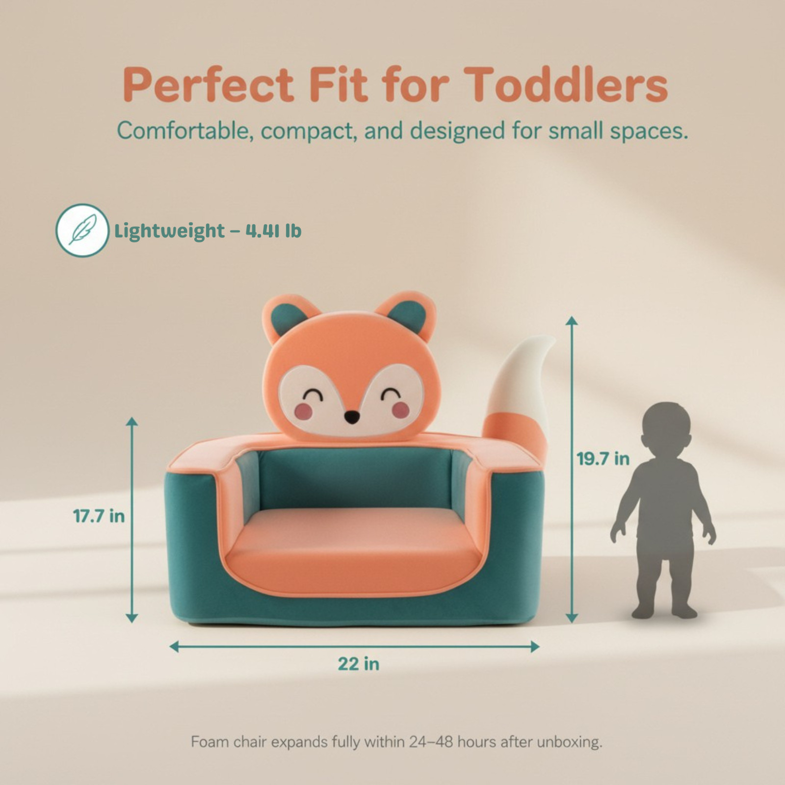 Fox Toddler Chair Kids Foam Sofa | Kawaii Montessori Kids Seat | Soft Armchair