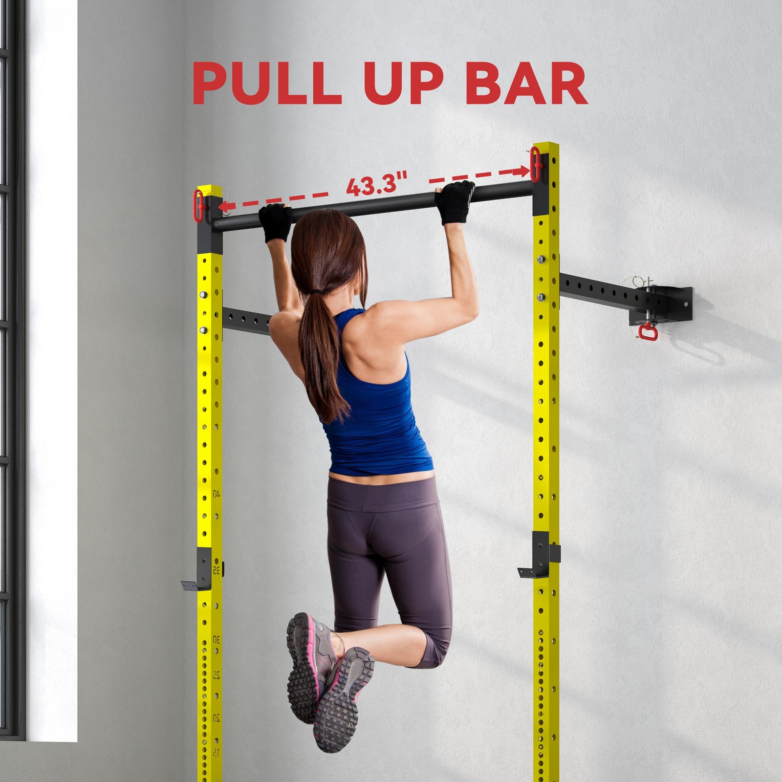 Folding Squat Rack with Pull Up Bar Wall Mounted and Adjustable Power Rack