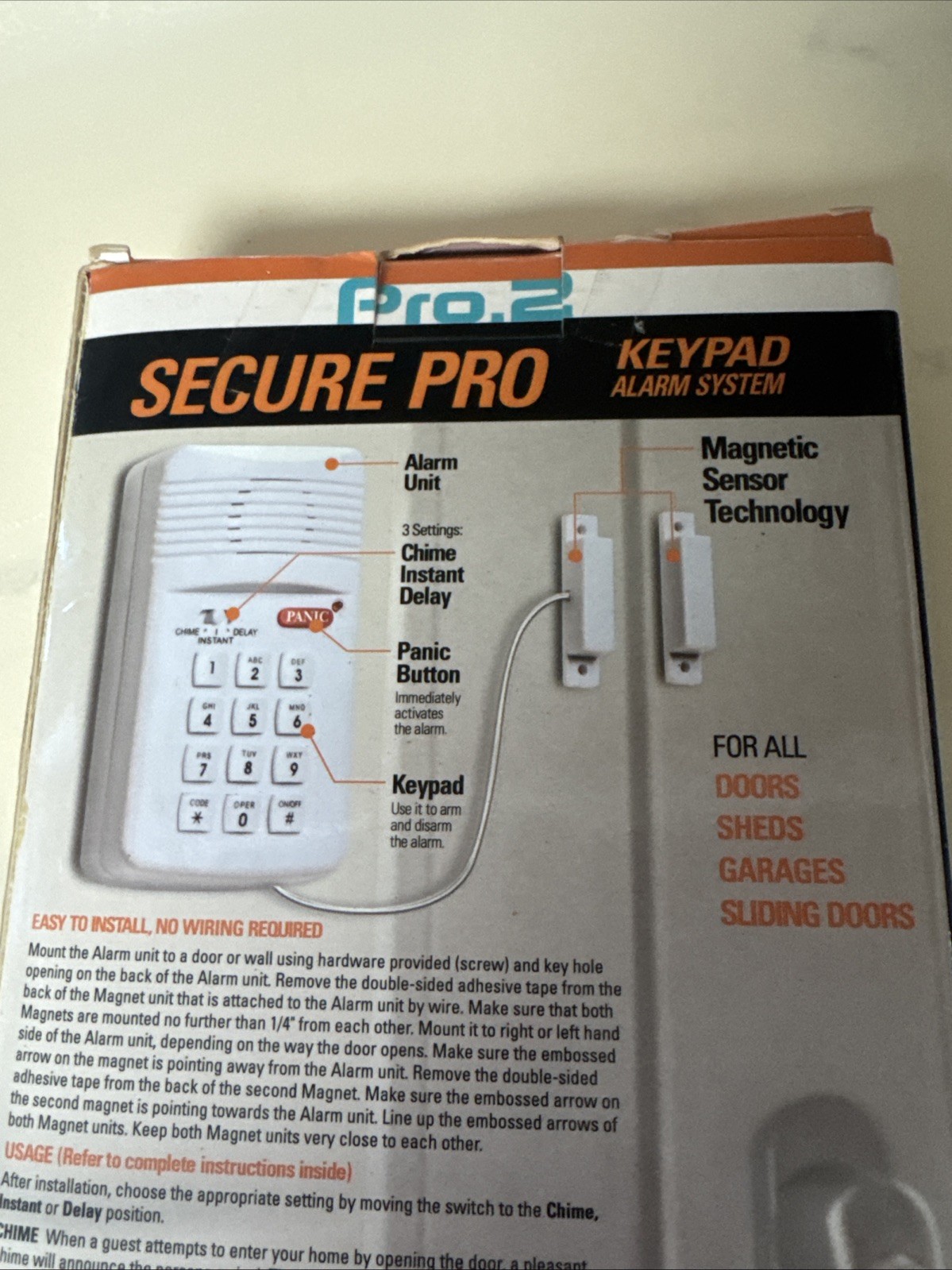 Secure Pro Keypad Wireless Battery-Operated Alarm System w/ Panic button NIB