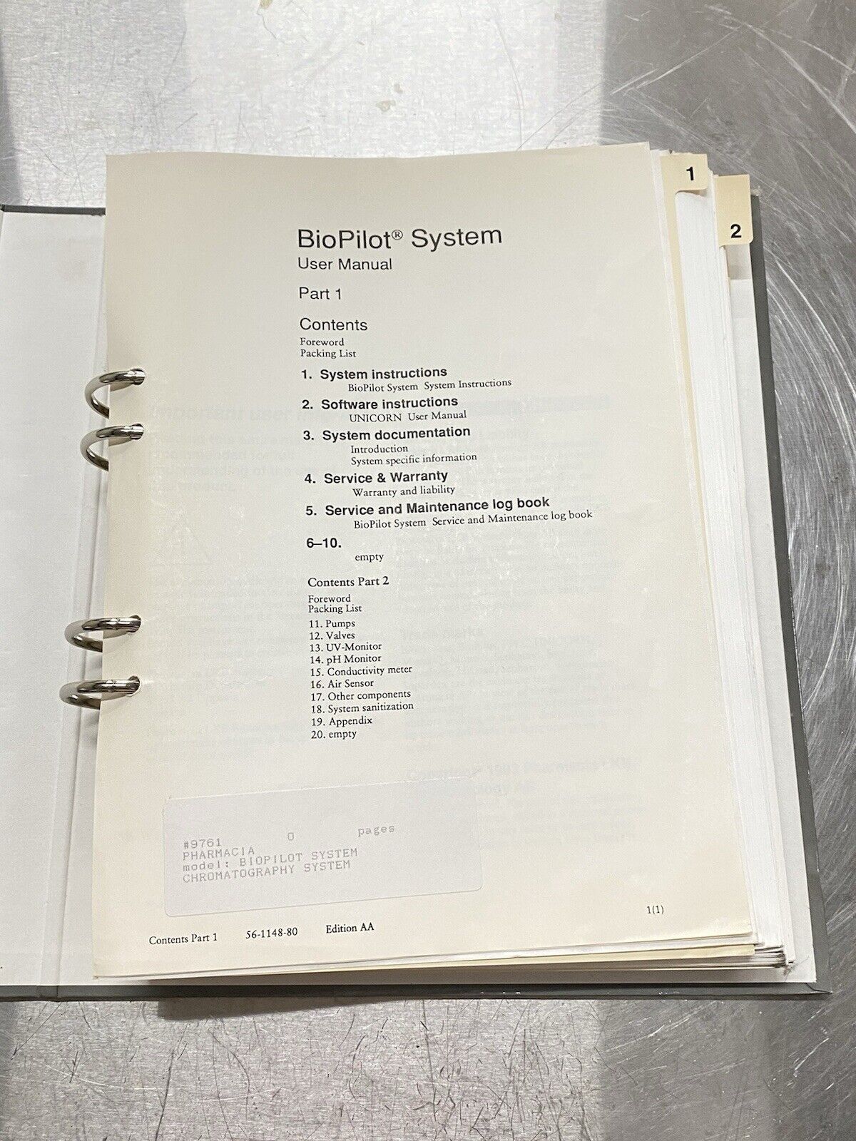 Pharmacia BioPilot System Part 1 - Users Guide / Instructions Manual