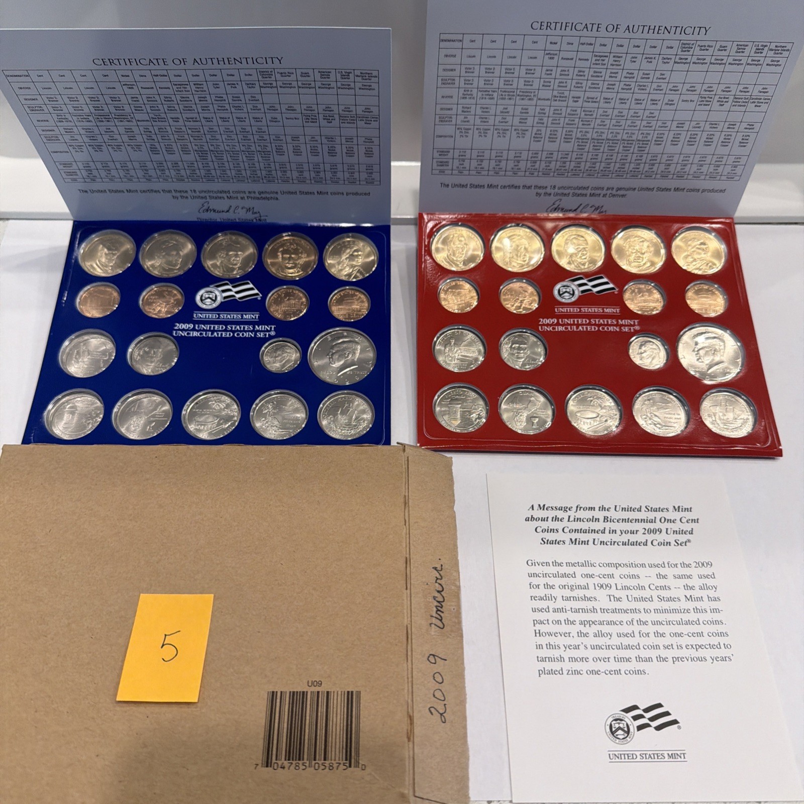 2009 P & D US Mint Complete Uncirculated Set 36 Coins w/ COA