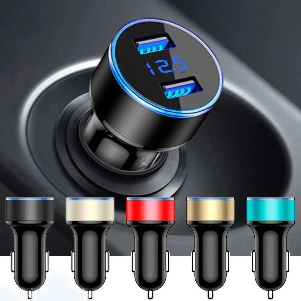 Dual Ports 3.1A USB Car Cigarette Charger Lighter Digital LED-Voltmeter 12V/24V
