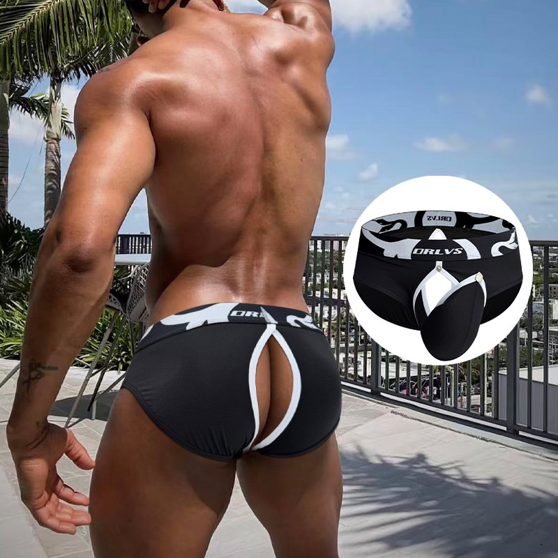 1,3 Pack Mens Sexy Detachable Pouch Underwear Briefs Open Butt Bikini Underpants