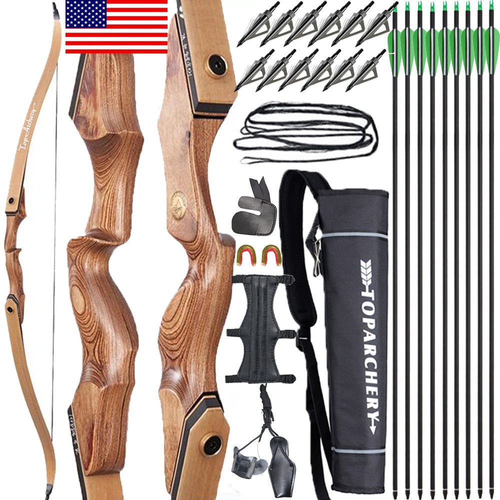 60" Hunting Takedown Bow RH 30-50lbs Wooden Recurve Bow Archery Arrows Target