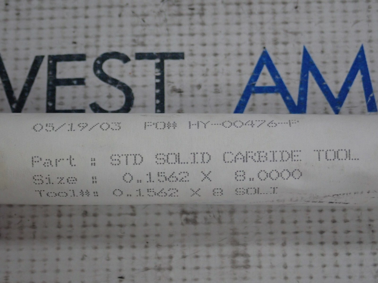 DRILL MASTER ELDORADO TOOL 0.1562X8 SLOT SOLID CARBIDE TOOL 0.1562X8.0000