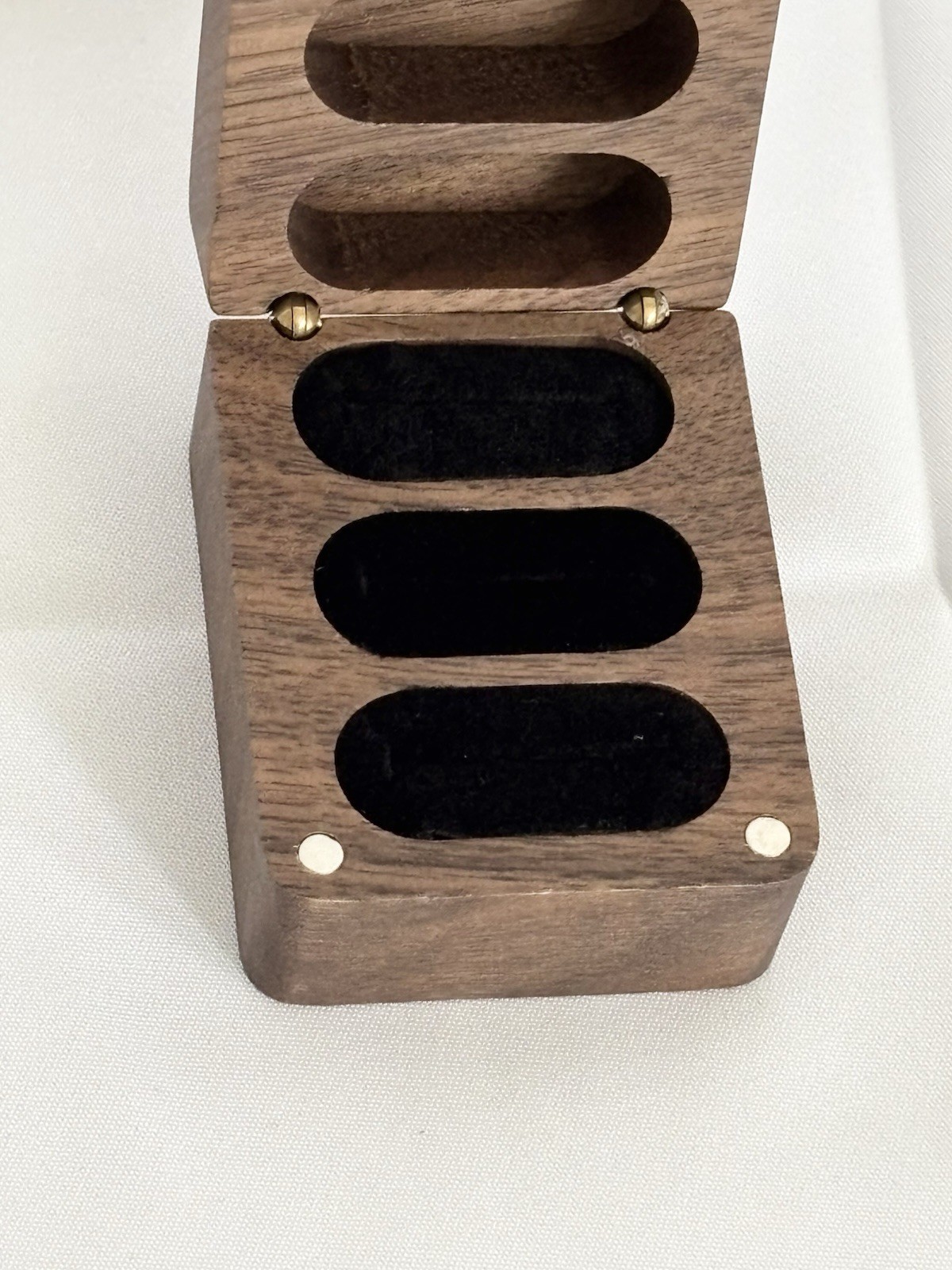 Engraved Walnut Wood Triple Ring Box – New in Box