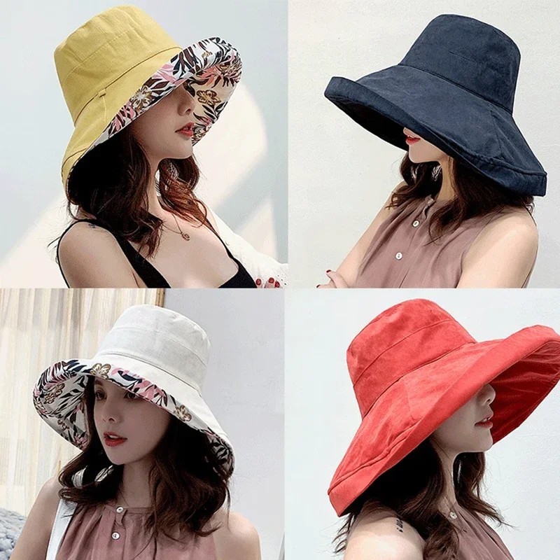 Womens Wide Brim Fisherman Hat Beach Bucket Summer Foldable Cap Sun Protection ~