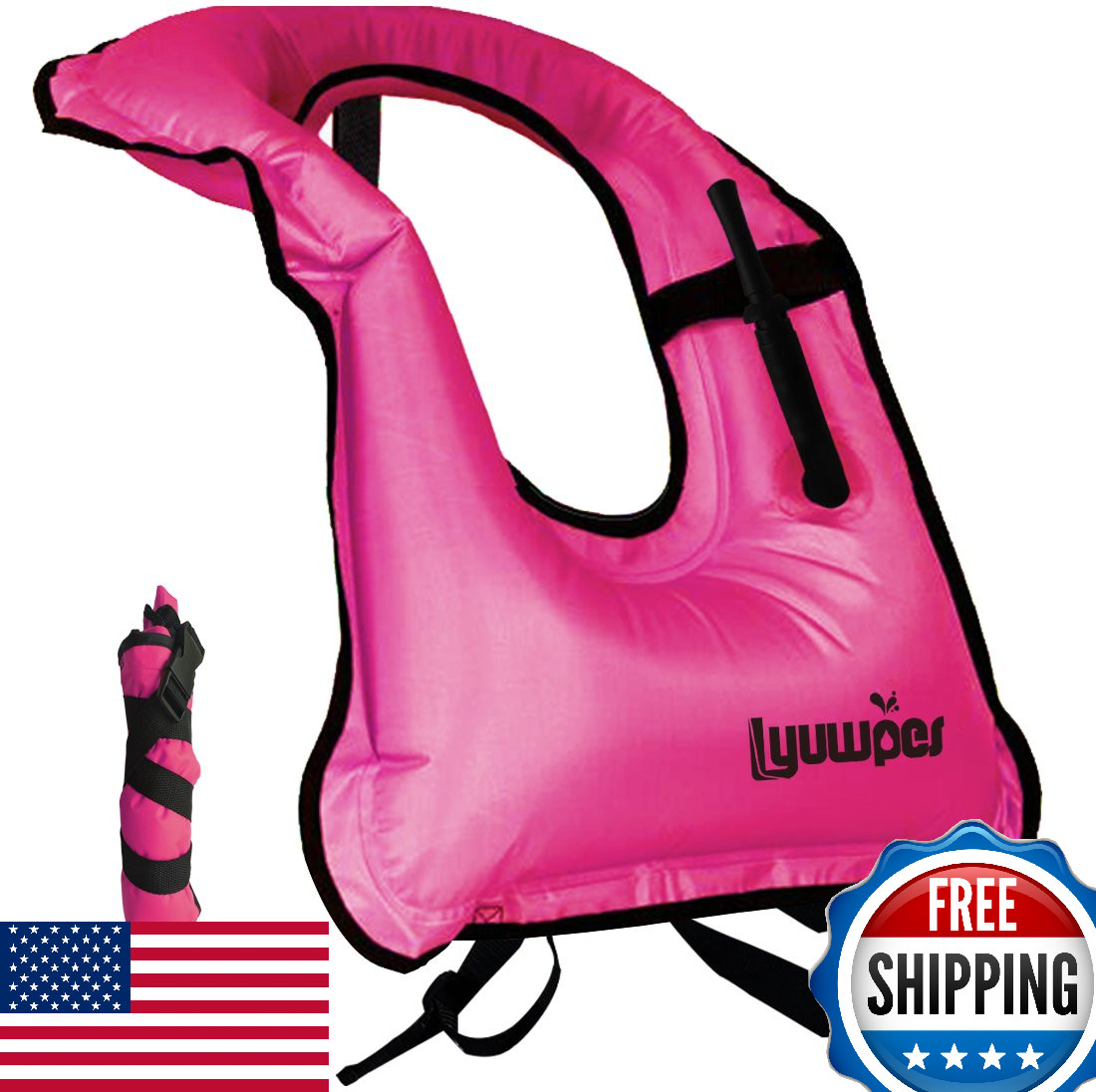 Lyuwpes Adult Inflatable Snorkel Vest Jacket Men Women Unisex Pink