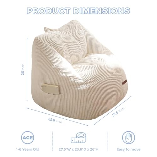 Kids Bean Bag Chair, Bean Bag Couch with Handle, Comfy Toddler Standard Beige