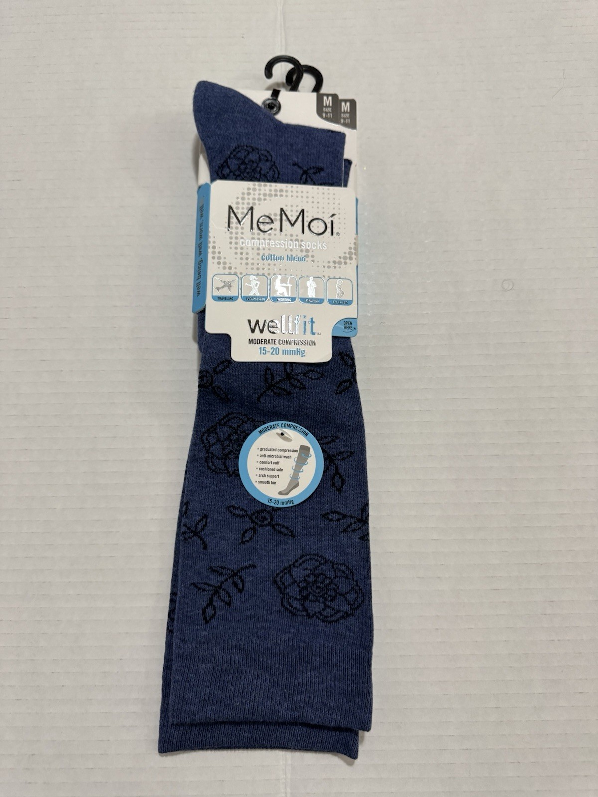 MEMOI WOMAN COMPRESSION SOCK COTTON BLEND SHOES 9/11 15-20 MMHG ROSE KNEE HIGH