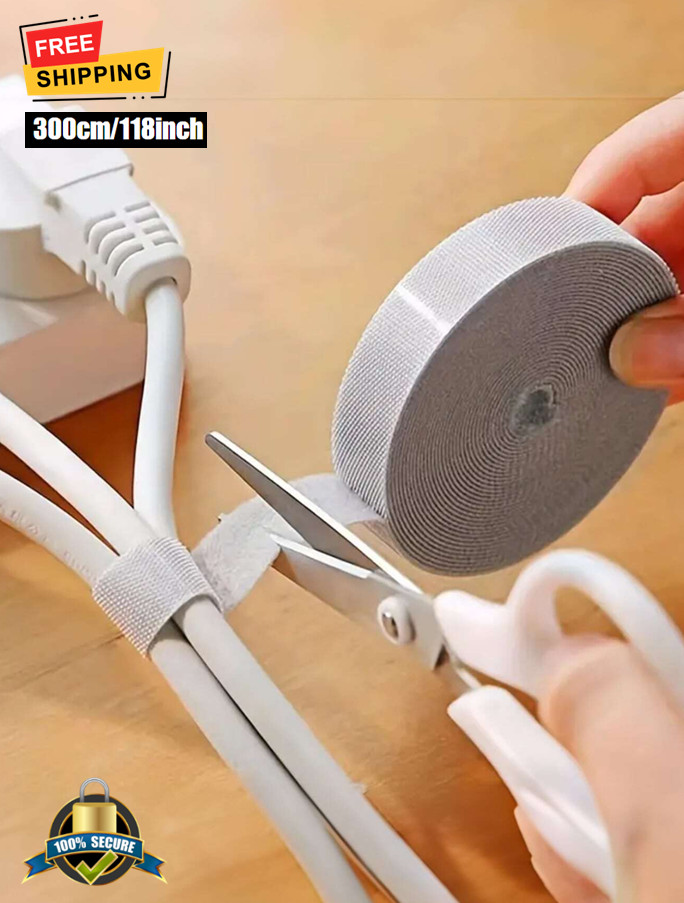300cm/118inch Reusable Fastening Tape Cable Ties Hook and Loop Organizer, 1pc