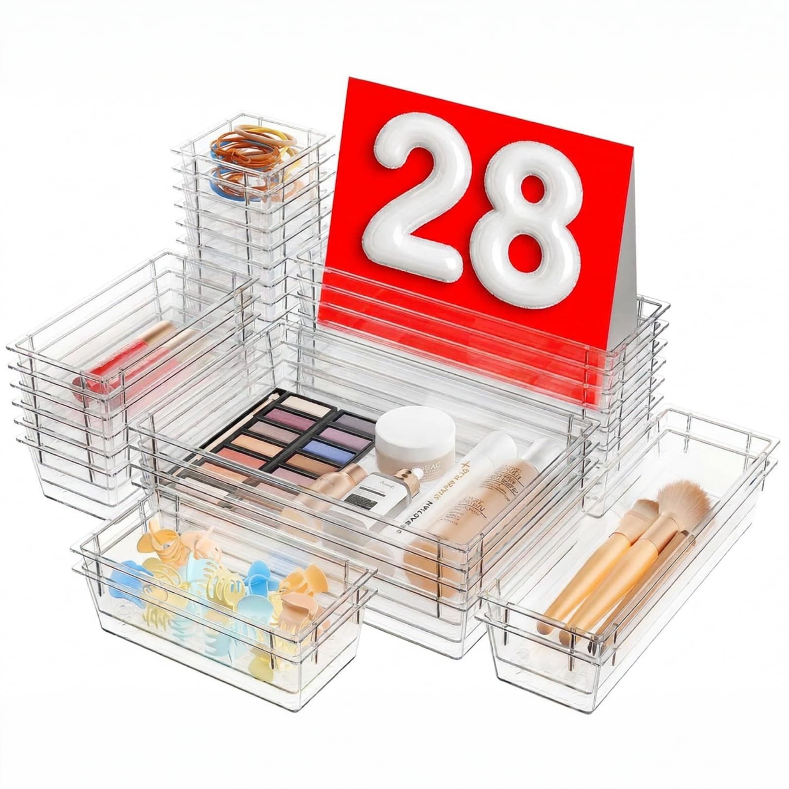 【Military Grade】A-LuGei Drawer Organizer, 【𝟱𝗦𝗶𝘇𝗲】 Makeup 5size, Clear