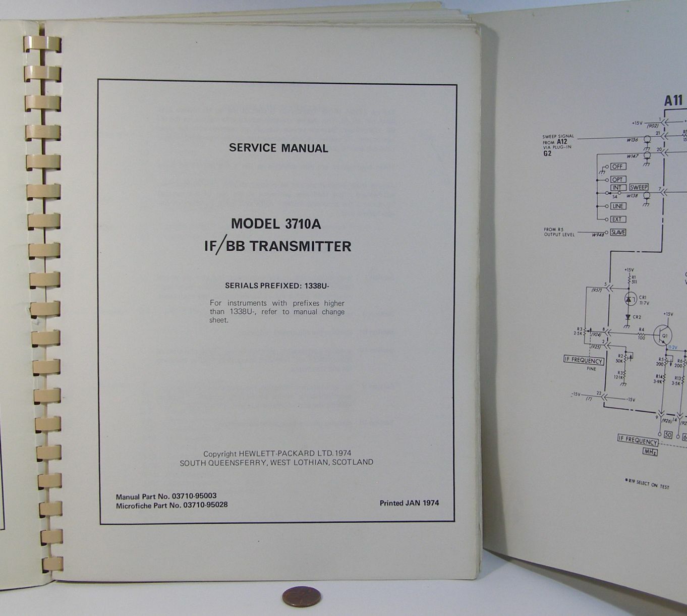 HP 3710A IF/BB TRANSMITTER SERVICE MANUAL USED