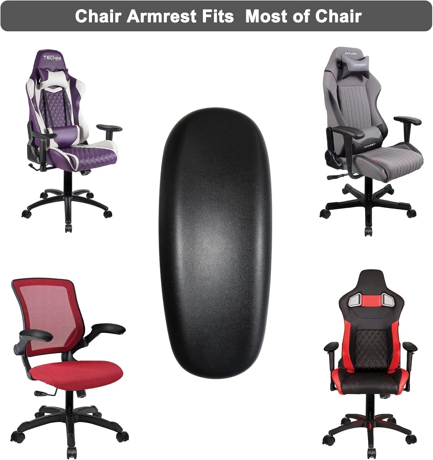 Black Neoprene Armrest Pads for Office Chairs - Easy Install 4" Mounting