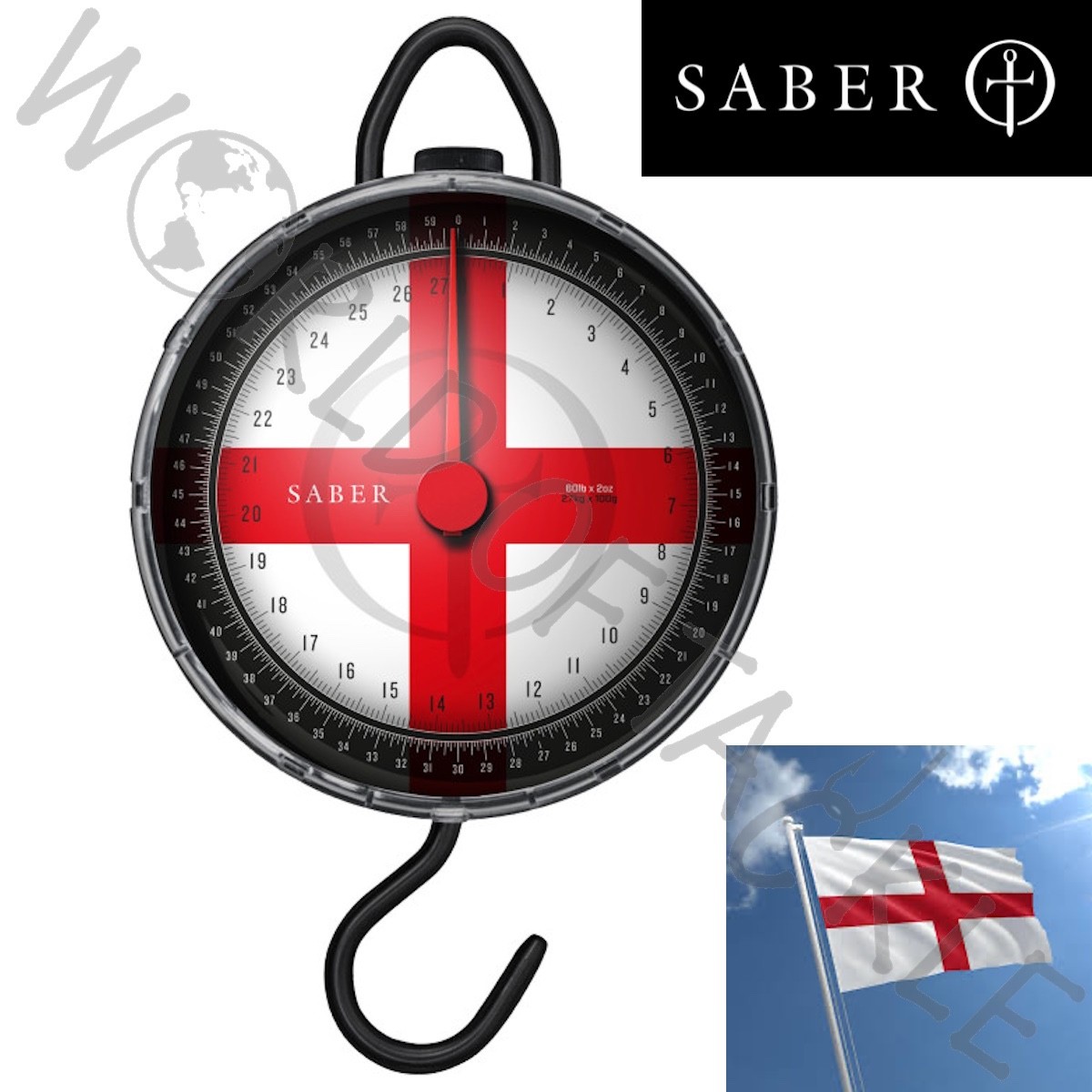 SABER Fishing Scales ENGLAND ST GEORGE FLAG 27kg / 60lb Carp Coarse Match Sea