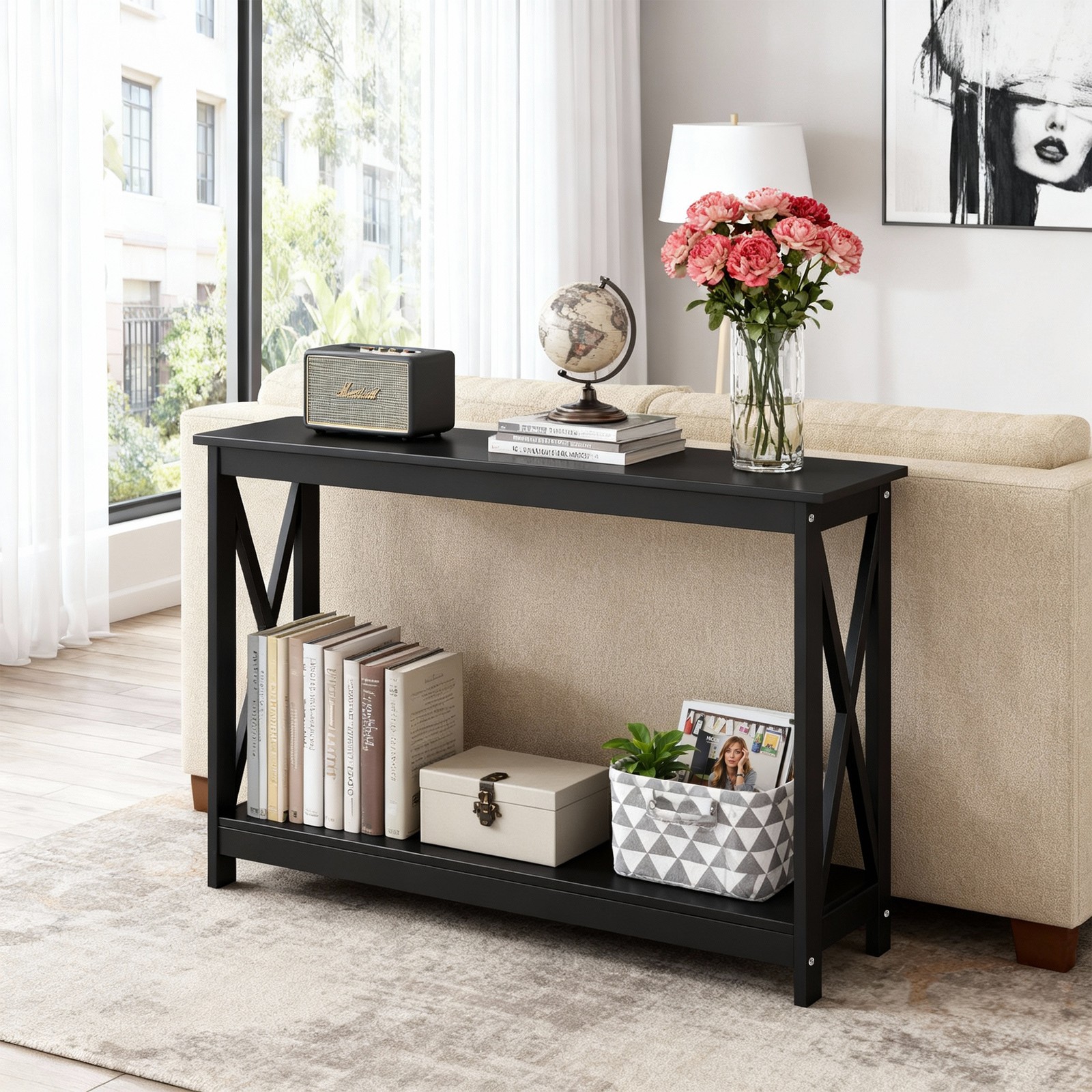 Console Table Along Bed Accent Side Stand Display Storage Shelf Entryway 47inch