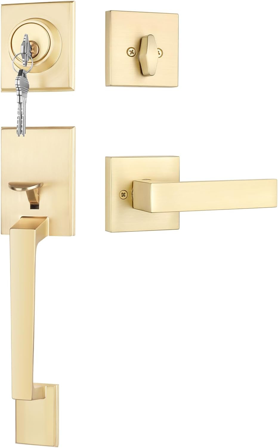 Haidms Gold Front Door Handle and Deadbolt Set, Entry Door Handle and Deadbolt