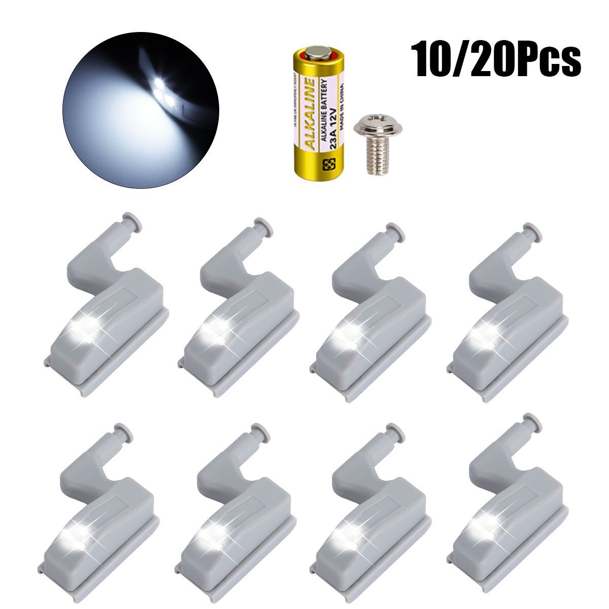 10/20pcs Kitchen Cabinet Closet Hinge Light Wardrobe Door Inner LED Sensor Lamp