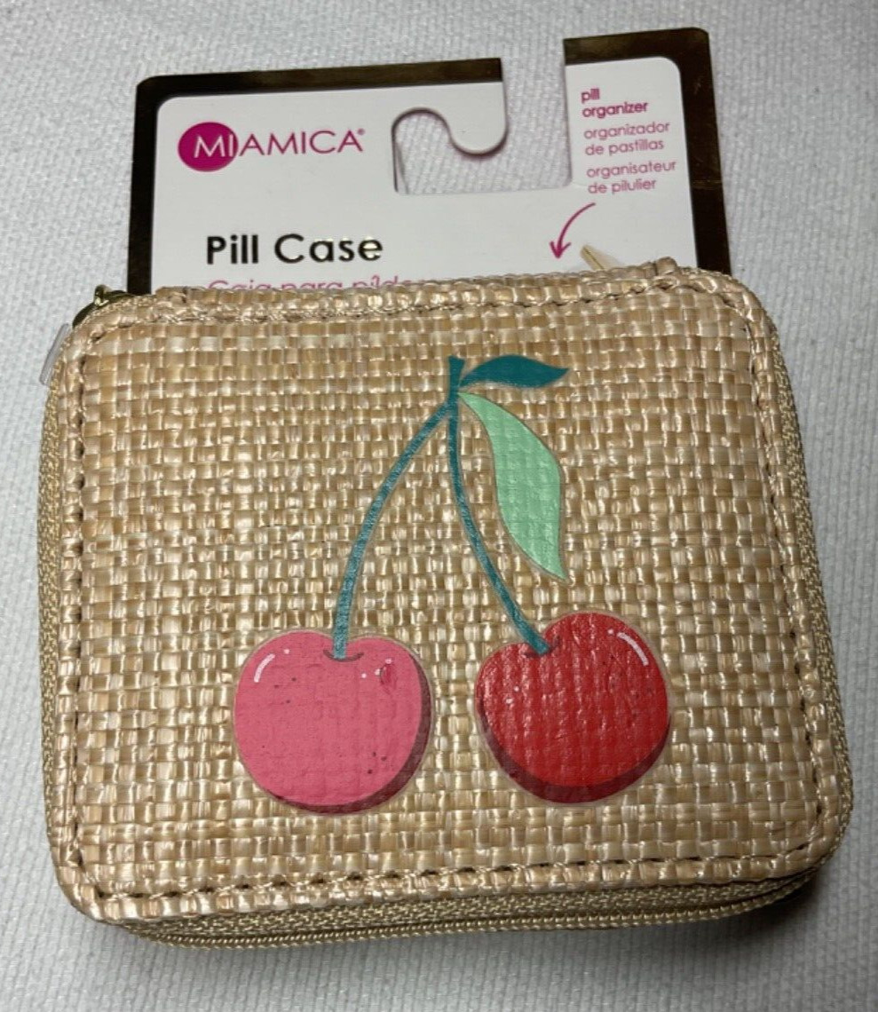 MIAMICA  PILL CASE CHERRIES  WITH 8 SECTION ORGANIZER NWT