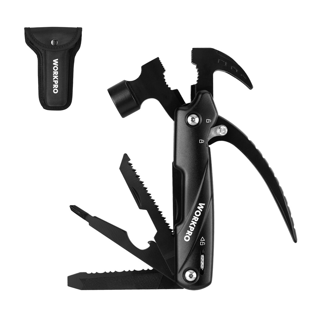 WORKPRO Multitool 12 in 1 Camping Tool w/Mini Hammer-EDC Gear Multi Tools Hammer