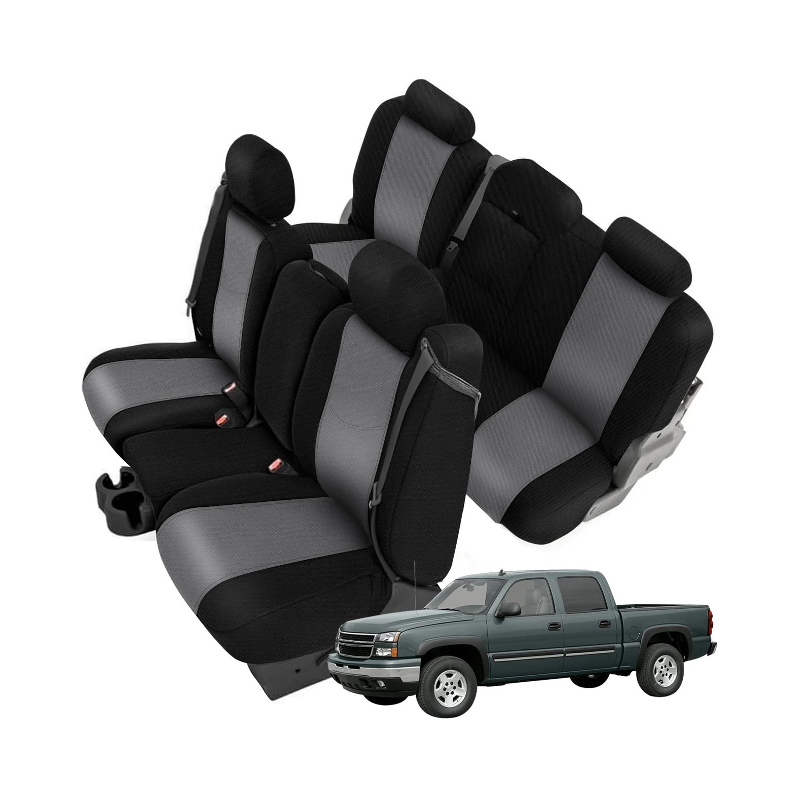 Front & Back Seat Covers for 2003-2006 Chevy Silverado LT Crew Cab | Knitted ...