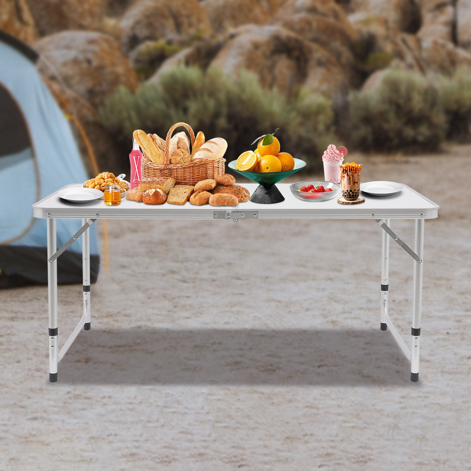 Portable Folding Table Indoor & Outdoor Adjustable Height Table for Picnic, BBQ