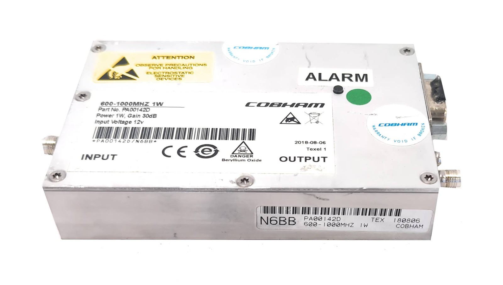 Cobham PA00142D 600-1000Mhz 1w Power Amplifier 30dB Gain 12V SMA