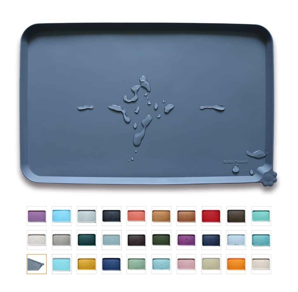 Hoki Found -Waterproof Pet Feeding Mats with High Lips - 19” x 12”, Gray