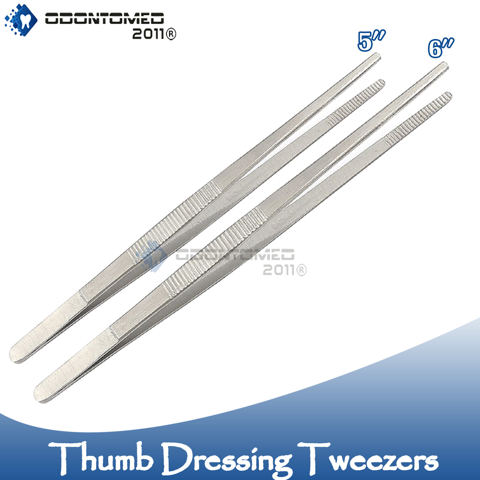 2 Pcs Thumb Lab Tweezers Dressing Dissection Forceps 5" + 6" Serrated Economy