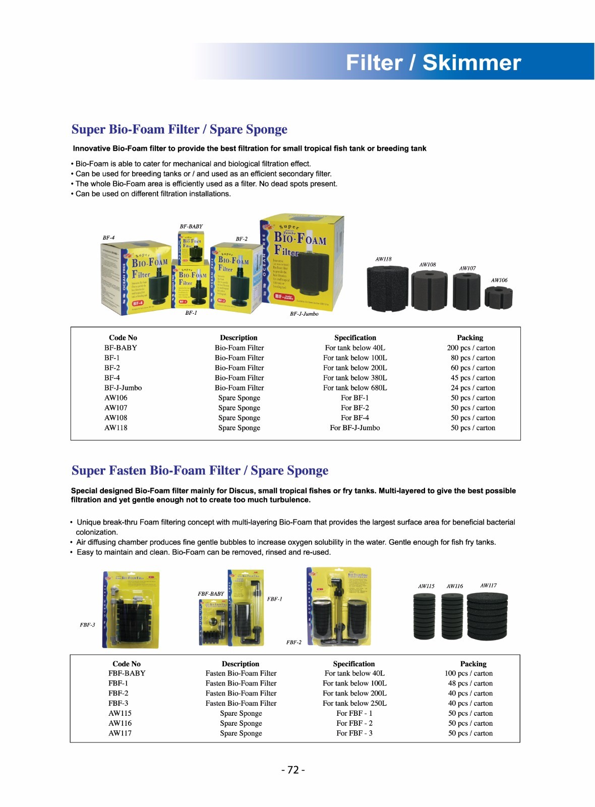 OCEAN FREE SUPER BIO-FOAM 30 GALLON SPONGE FILTER BF-1