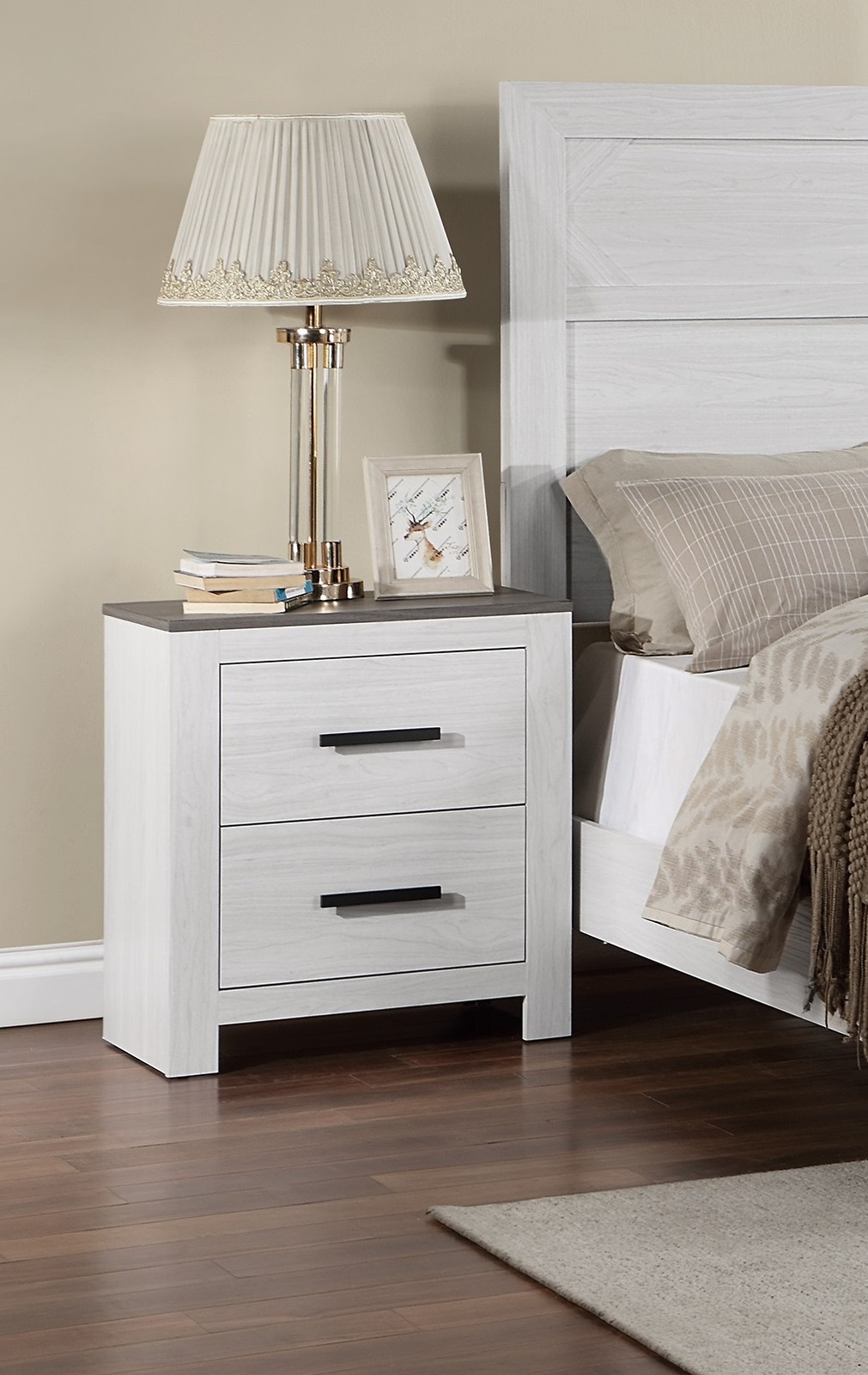 White Color 1pc Nightstand Paper veneer Bedroom Furniture 2-Drawers Bedside Ta