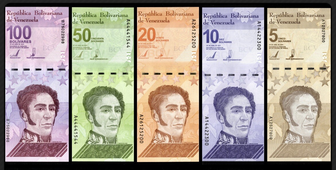 Venezuela Bolivares Digitales 5 Pcs SET 2021 UNC Banknote 5, 10, 20, 50, 100 New