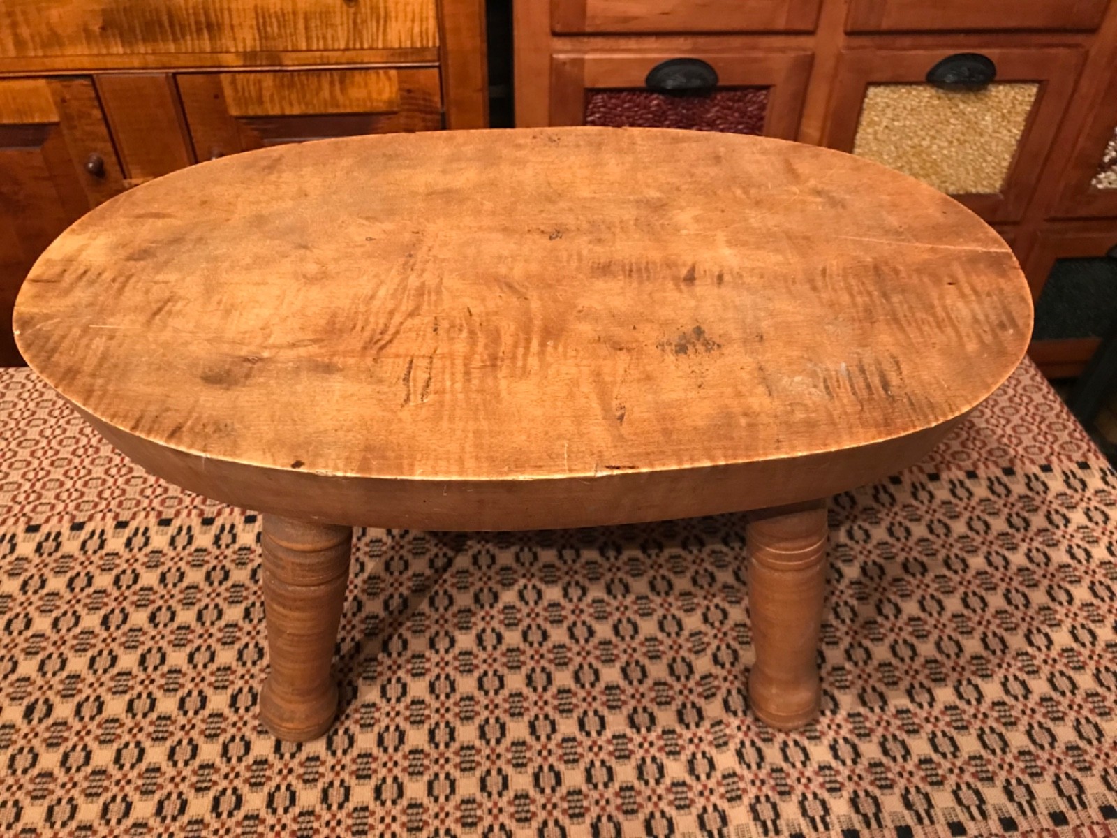ANTIQUE SOLD TIGER MAPLE STOOL