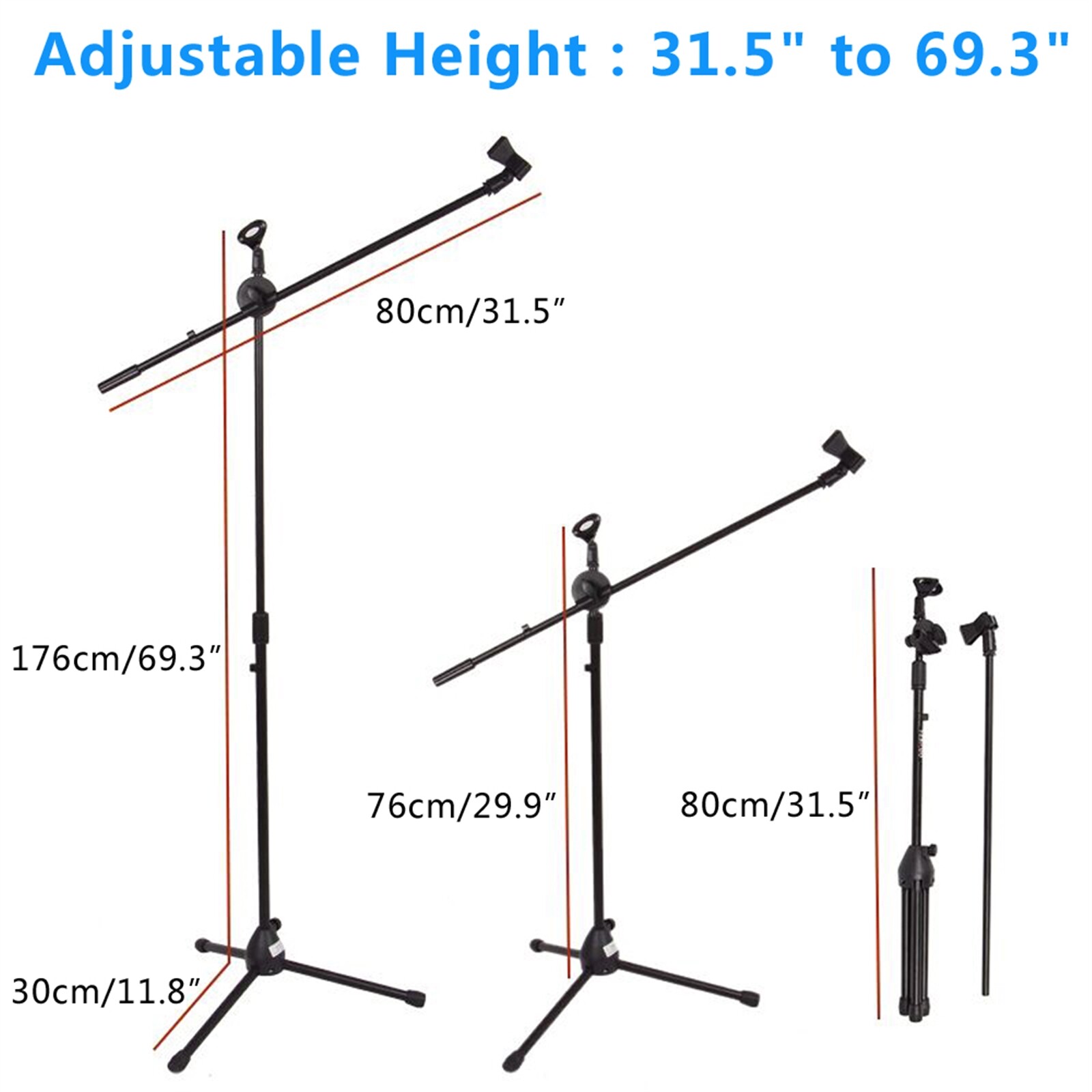 Folding Type Tripod Boom Microphone Mic Stand Mount Holder Adjustable Legs USA