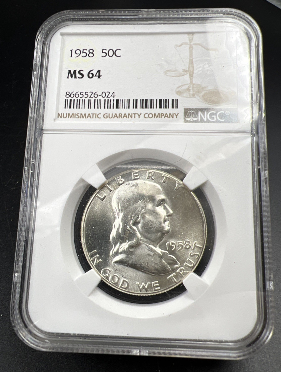 1958 P 50c Franklin Silver Half Dollar Coin CH BU MS64 NGC Certified #024