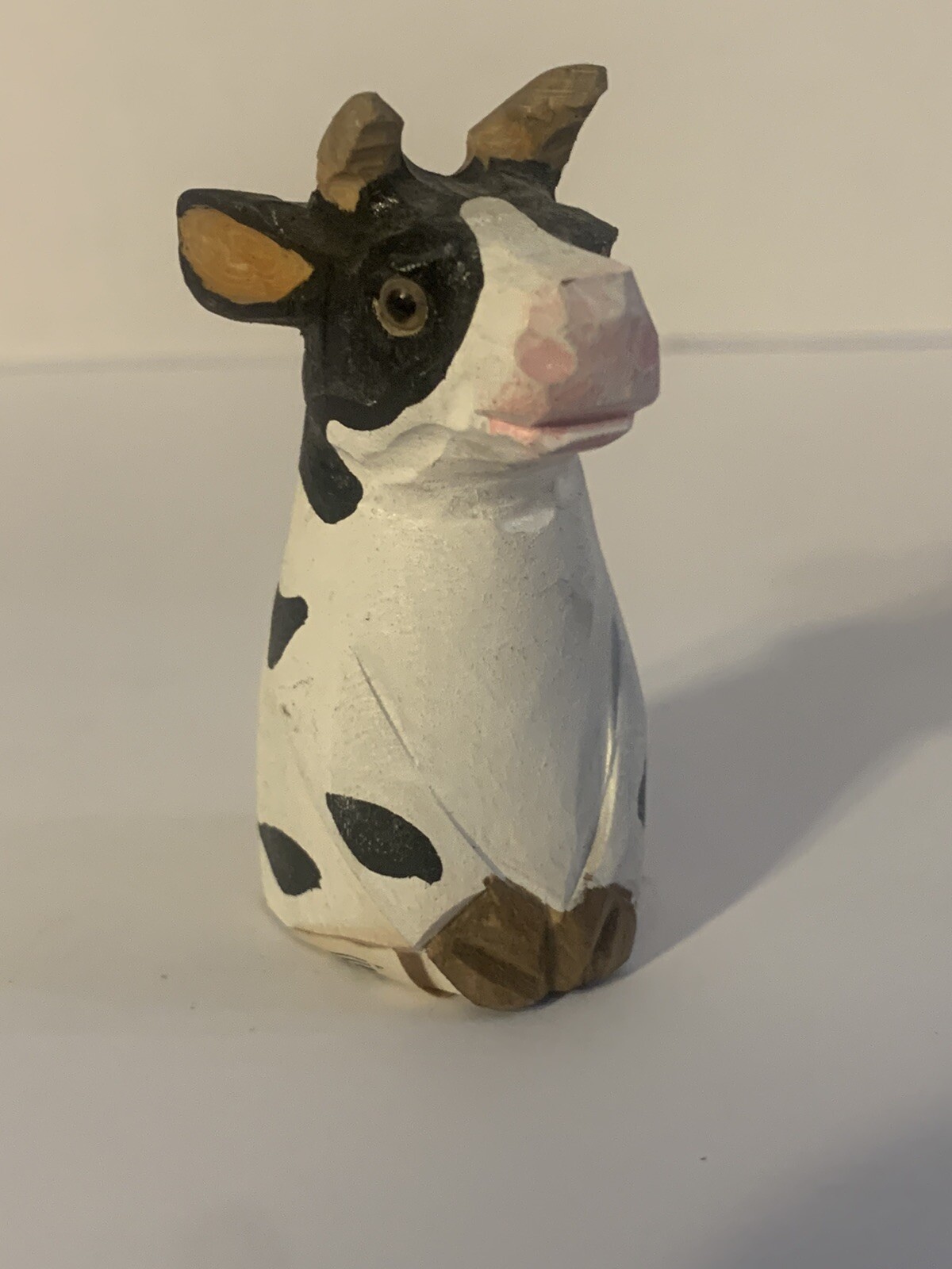Vintage Moo Cow Wooden Pencil Sharpener Brand New Black And White Sitting Cow